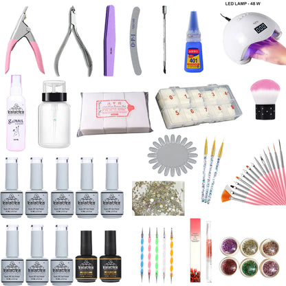 4999 kit – WHITE BOTTLE 15ML -Basic Nail art Tools With 8 Color Gel Polish( 15 ML )